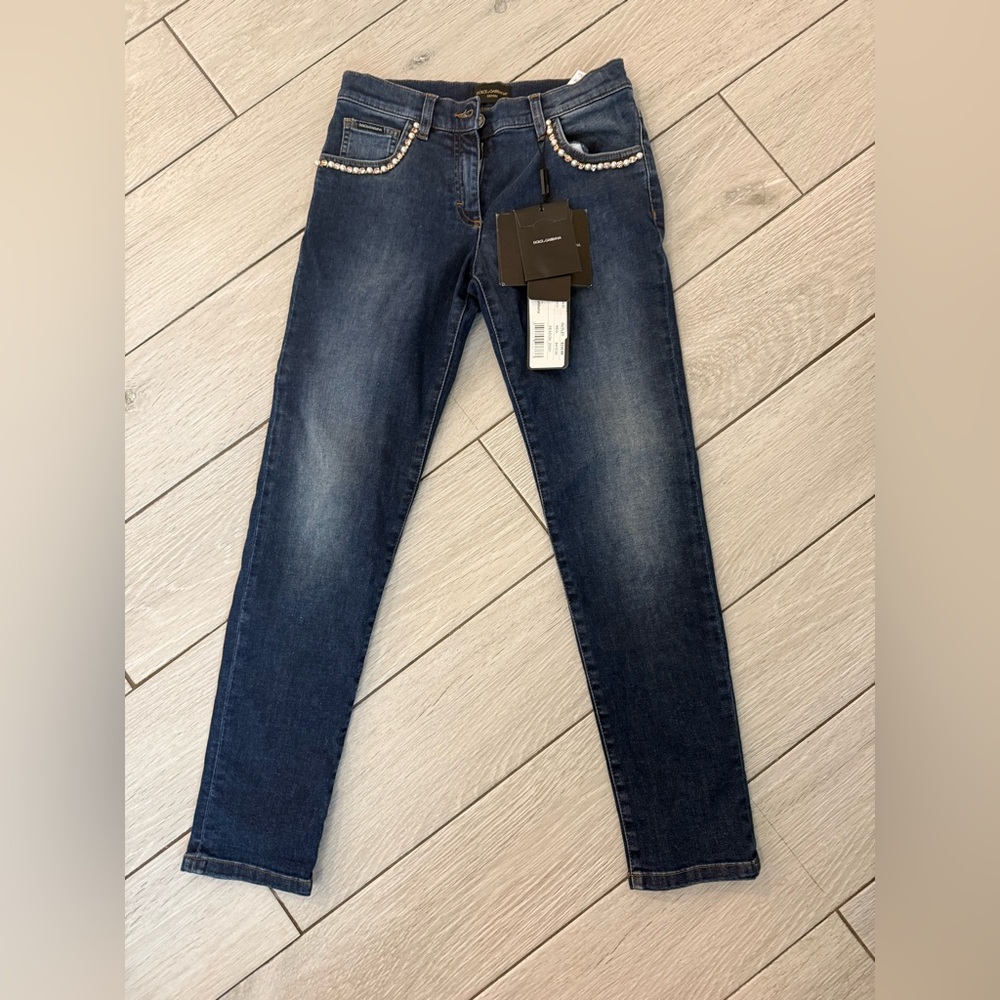 Dolce & Gabbana  Blue Jeans with Pearl Detailing BRAND NEW WITH TAG SIZE 12y